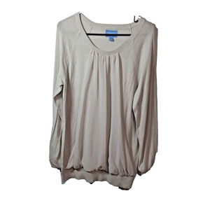 Simply Vera Wang Sheer Chiffon Pleated Blouse Women's Large Ivory Cotton * NWOT